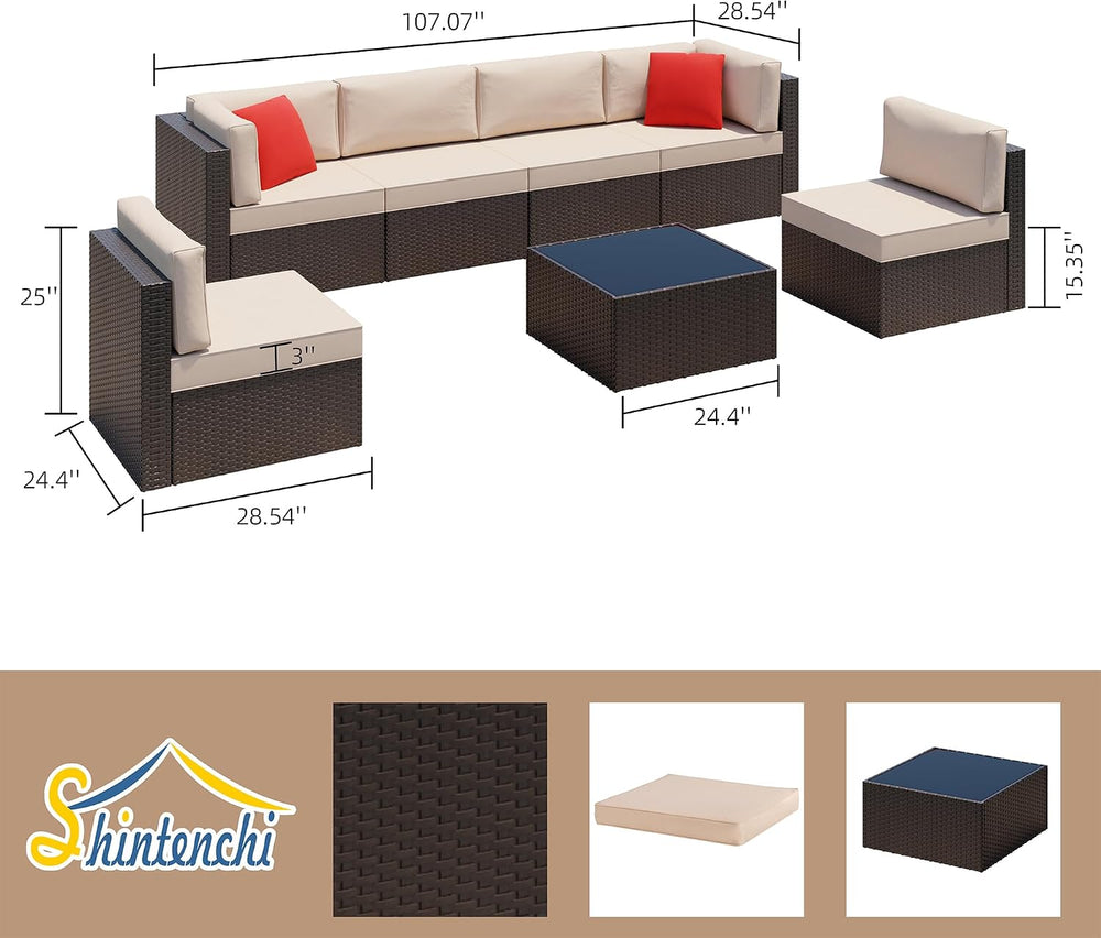 Shintenchi 7 Pieces Patio Furniture Sets Outdoor Rattan Sectional Sofa