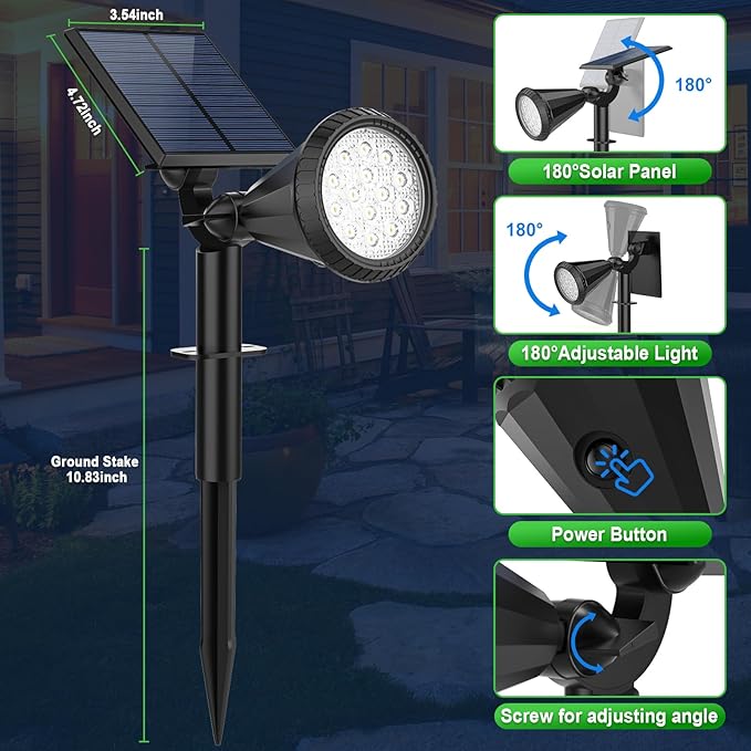 Solar Lights Outdoor Waterproof IP65 180° Adjustable Solar Powered Landscape ...