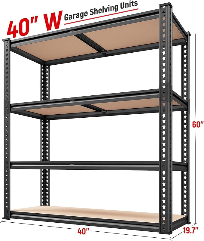REIBII 40" W Garage Shelving 2000LBS Storage Shelves Adjustable Metal Sh...