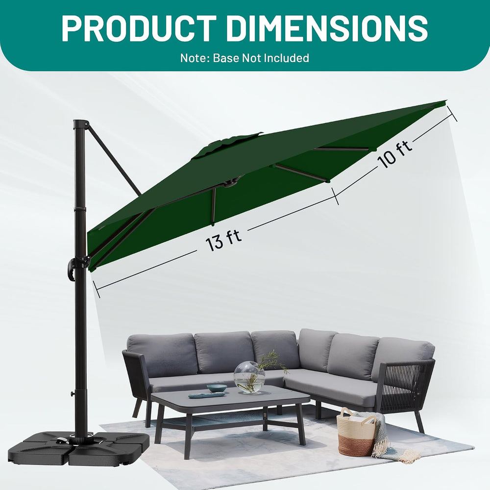 AreShark 10 X 13 FT Cantilever Umbrella w/ 360-Degree Rotation, Dark Green