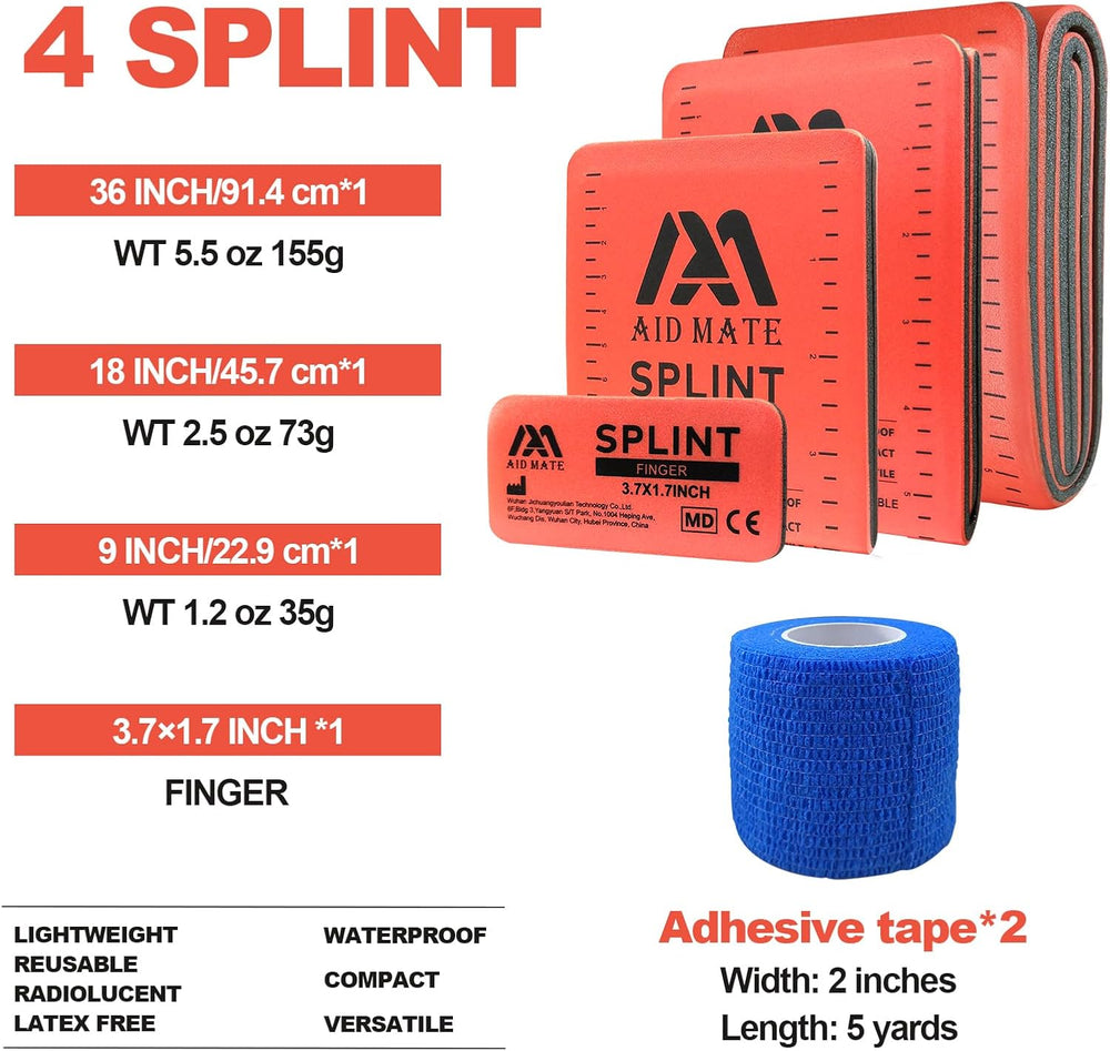 First Aid Splint Kit – 4 Reusable Malleable Splints (36"/18"/9"...