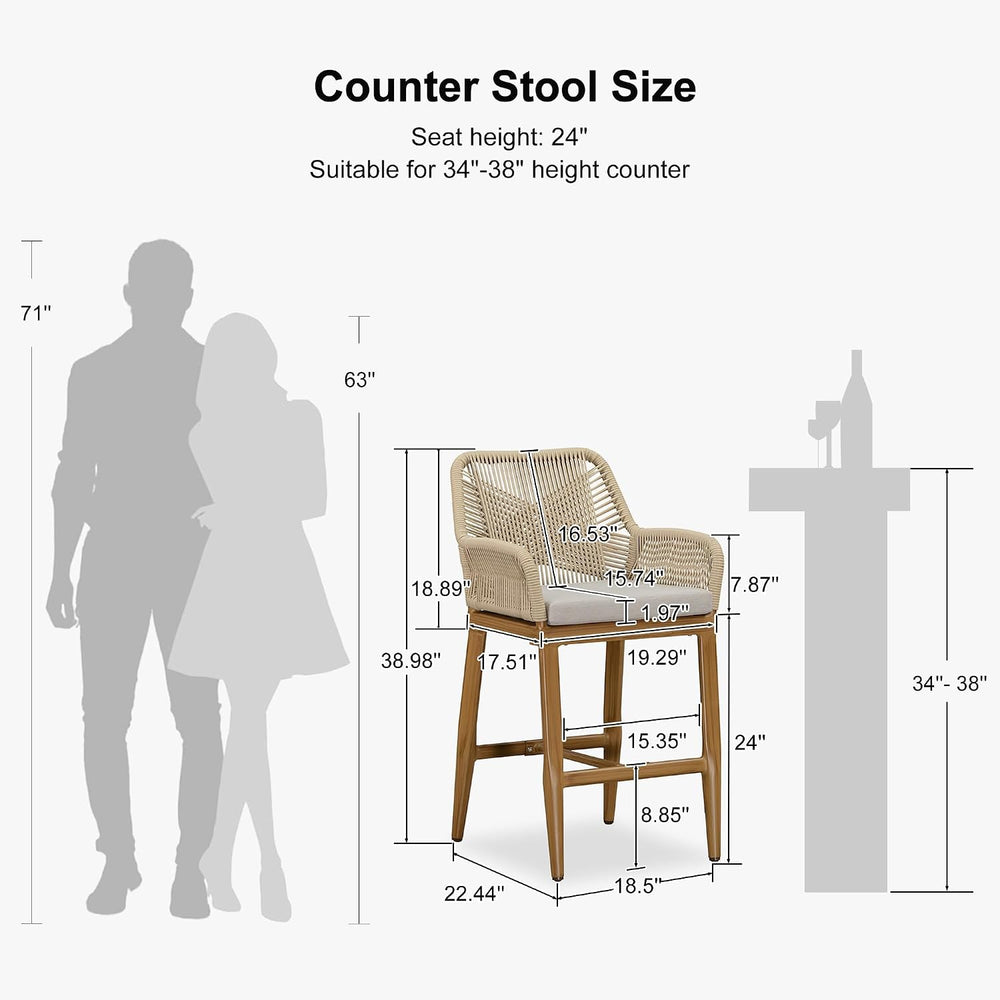 PURPLE LEAF Outdoor Bar Stools Set of 4 Wood-Look Aluminum Frame, Teak