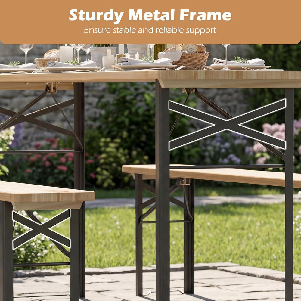 COSTWAY Folding Wood Picnic Table with Benches Set for 4-6 People