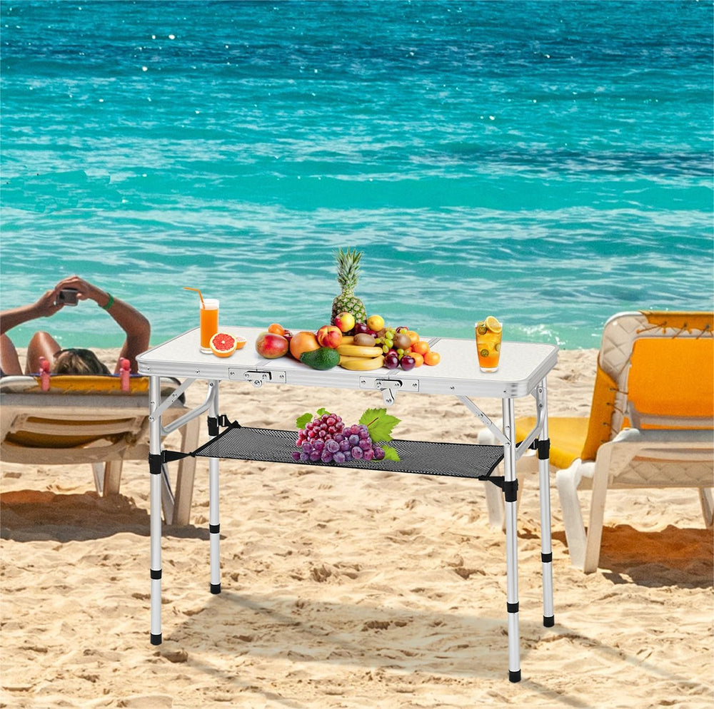 Folding Table with Storage Net, Lightweight Portable Picnic Table
