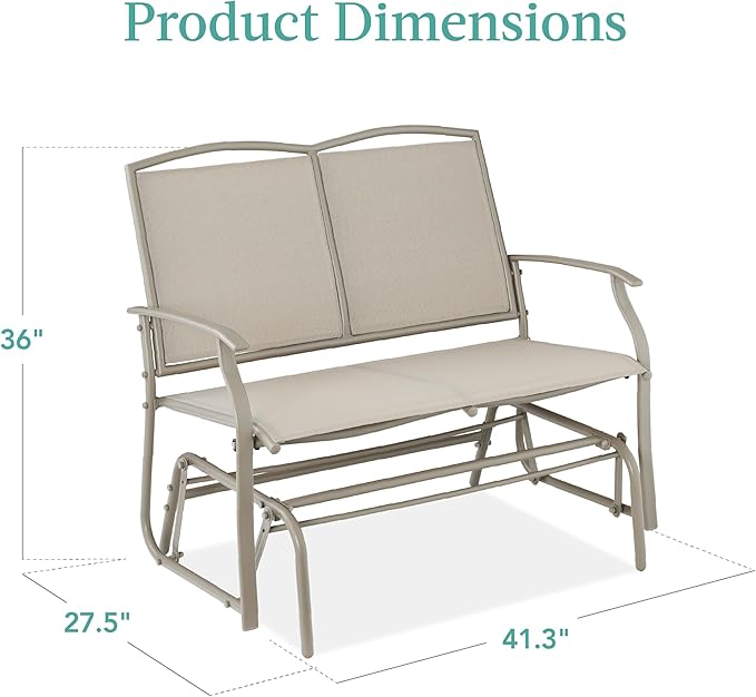 Best Choice Products 2-Person Outdoor Patio Swing Glider Steel Bench Loveseat...