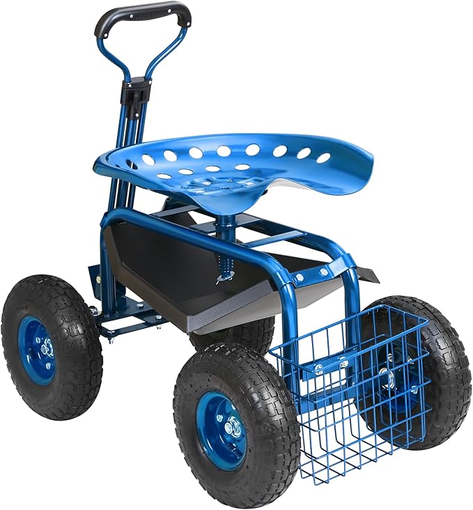VEVOR Garden Cart Rolling Workseat with Wheels, Gardening Stool for Planting,...