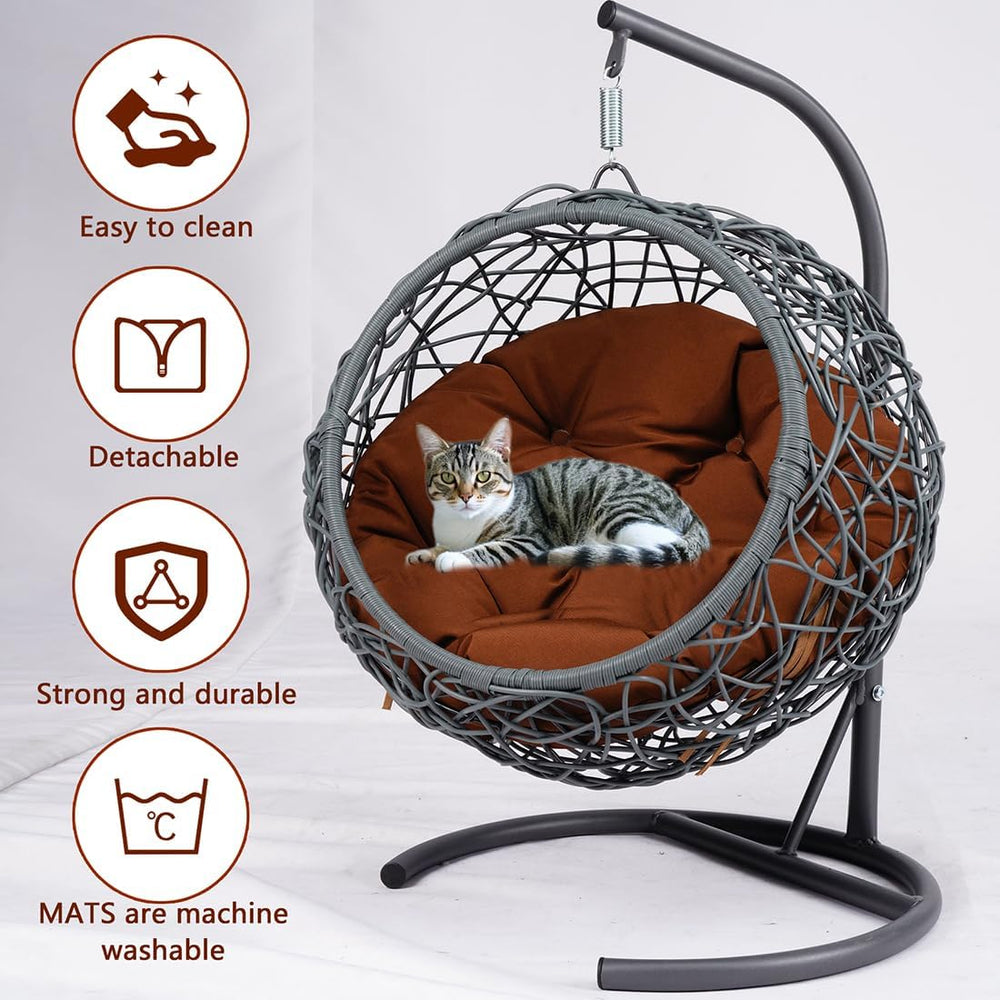 Anwick Cat Swing Bed with Stand & Cushion Indoor Outdoor, Egg Chair with ...