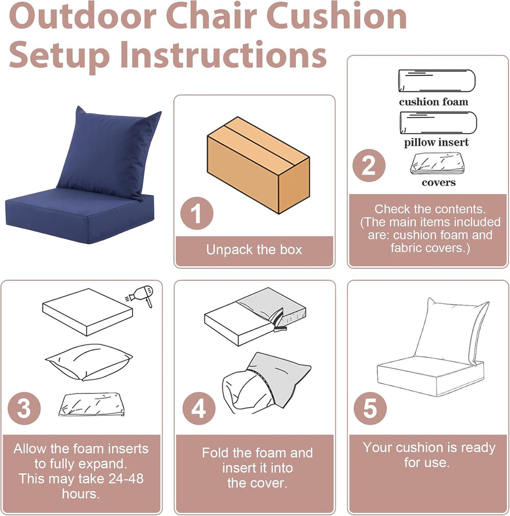Outdoor Deep Seat Cushion Set, 24x24 Inch, Navy Blue, Set of 4