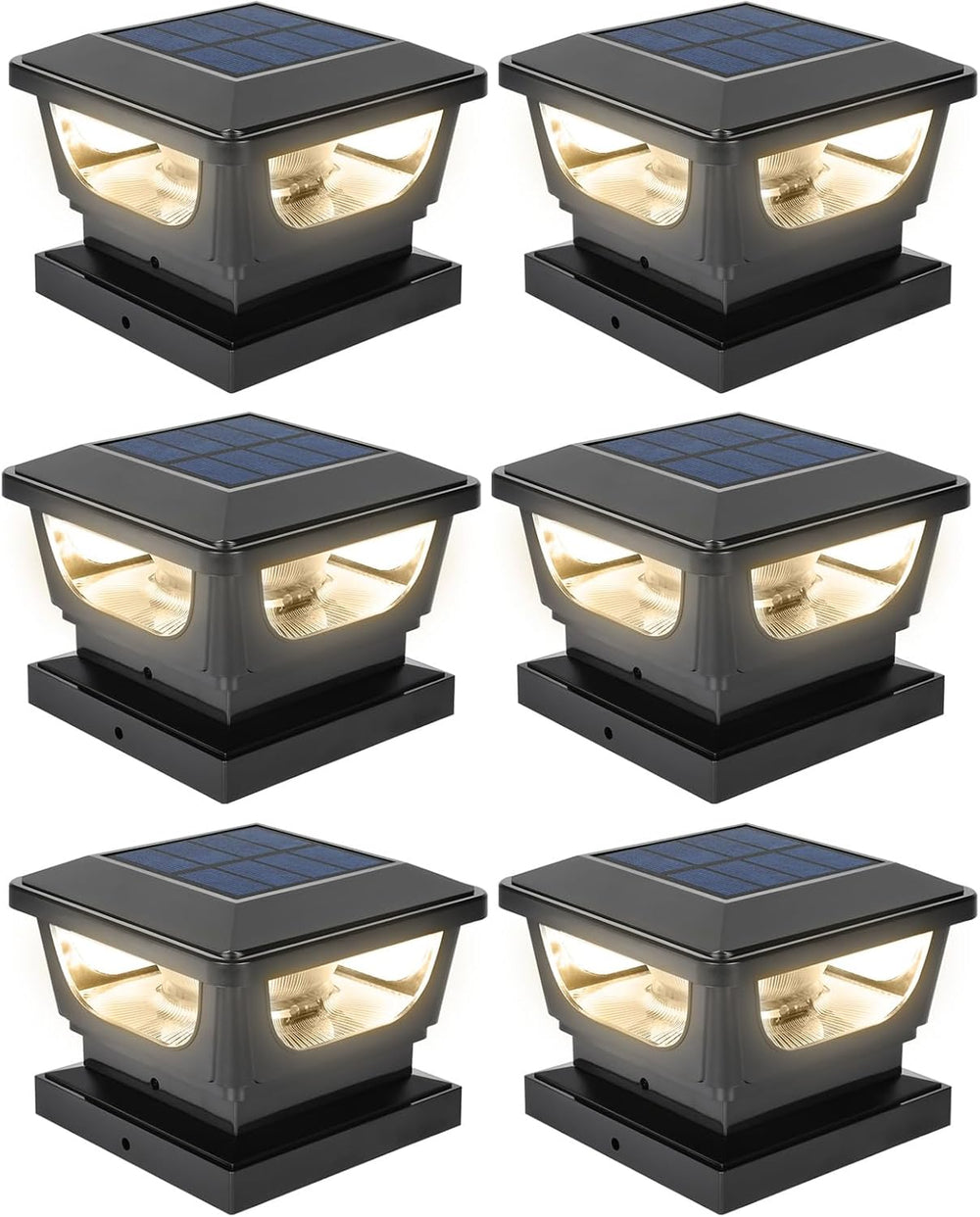 Solar Post Cap Lights for 3x3 Metal/Vinyl & 4x4 Wood Posts, Black-6 Pack