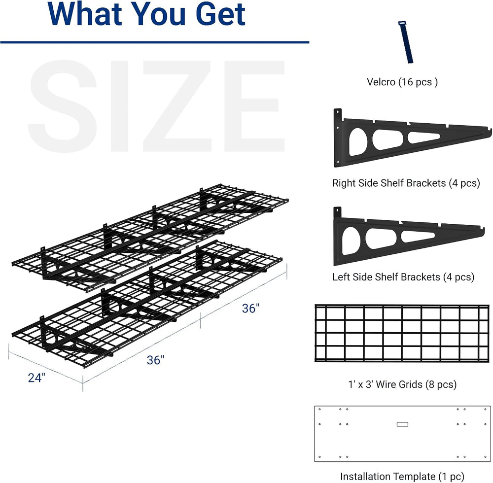 FLEXIMOUNTS 2-Pack 2x6ft Garage Shelving with Hooks, 1400lbs Load, Black