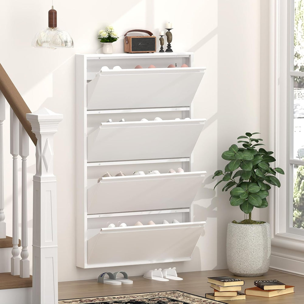 Slim Wall Mounted Metal Storage Cabinet with 4 Flip Drawers