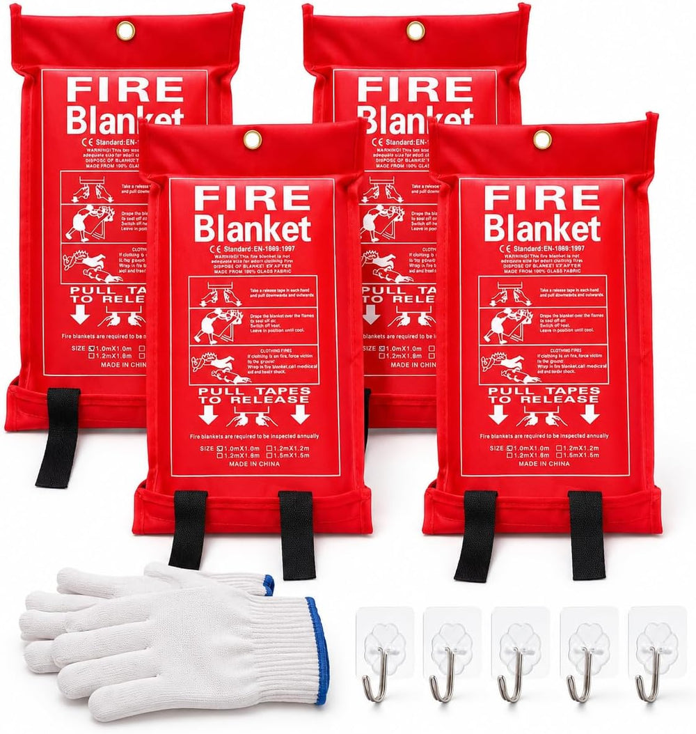 4 Pack,40"x40",Emergency Fiberglass Fire Blanket,Fire Suppression,H...