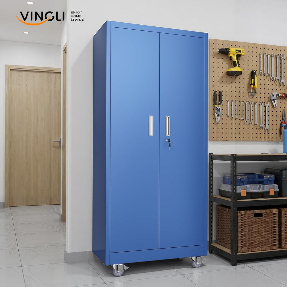 VINGLI Rolling Metal Storage Cabinet with Adjustable Shelves, 71'' Ta...