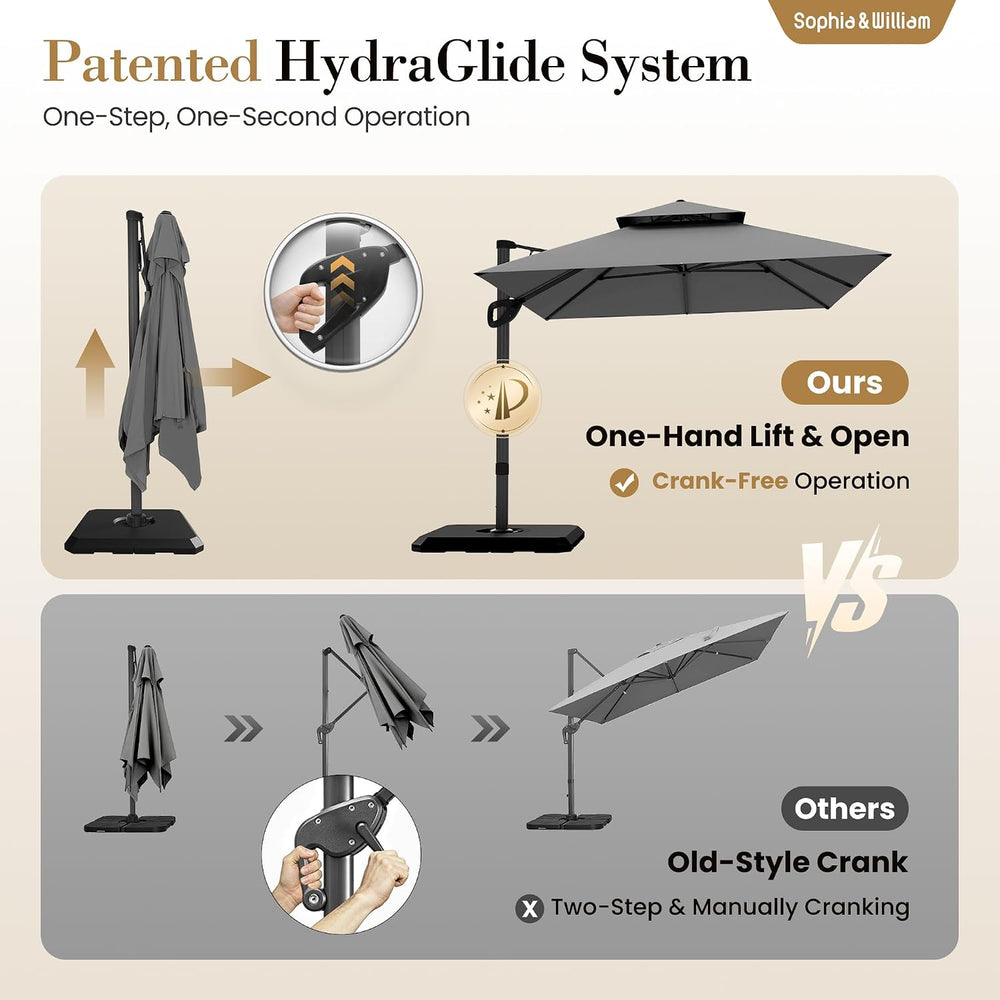 12ft Cantilever Patio Umbrella with Base&360°Rotation Outdoor Offset, Grey