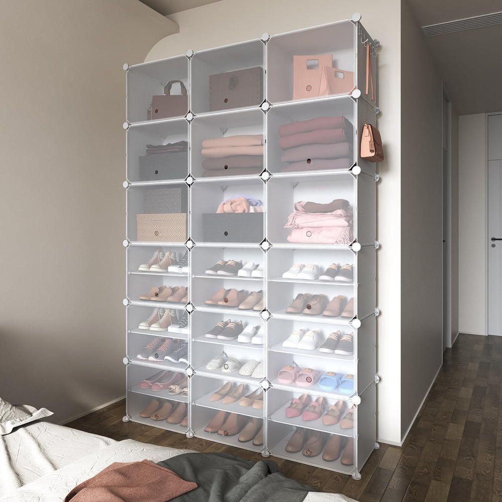 ROJASOP Portable Shoe Rack Organizer with Door, 72 Pairs White Shoe Storage C...