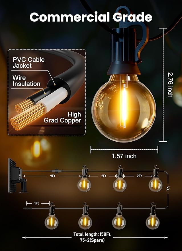 Brightown 158FT Solar String Lights Outdoor with Remote and 77 LED Shatterpro...