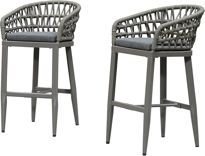 PURPLE LEAF Outdoor Rattan 29" Bar Stools Set of 2, Modern Boho Aluminum...