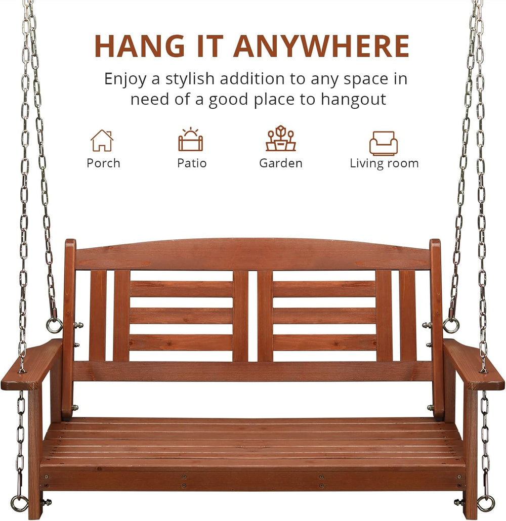 Fir Wood 44in Porch Swing Bench with Chains & Reclined Backrest