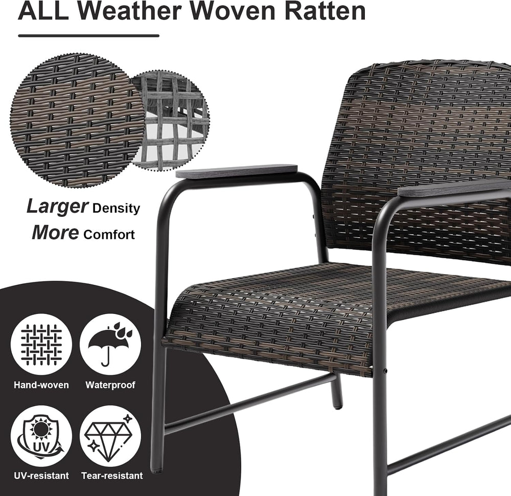 3 Pieces Outdoor Patio Furniture Set,All-Weather Wicker Rattan Bistro Set wit...