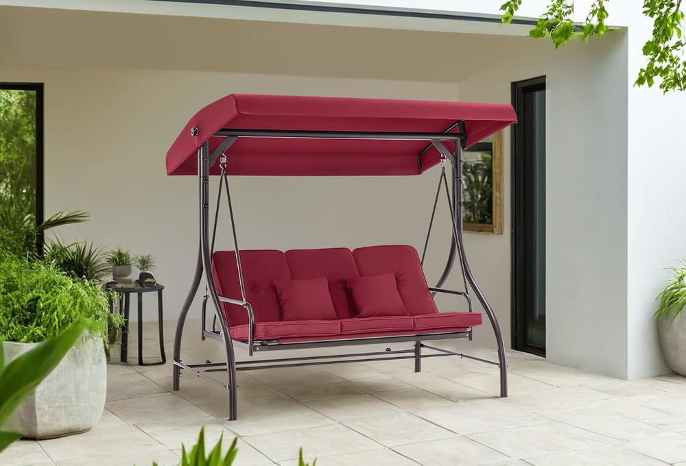 MCombo 3-Seat Outdoor Patio Swing Chair, 2-in-1 Convertible Porch Swing Glide...