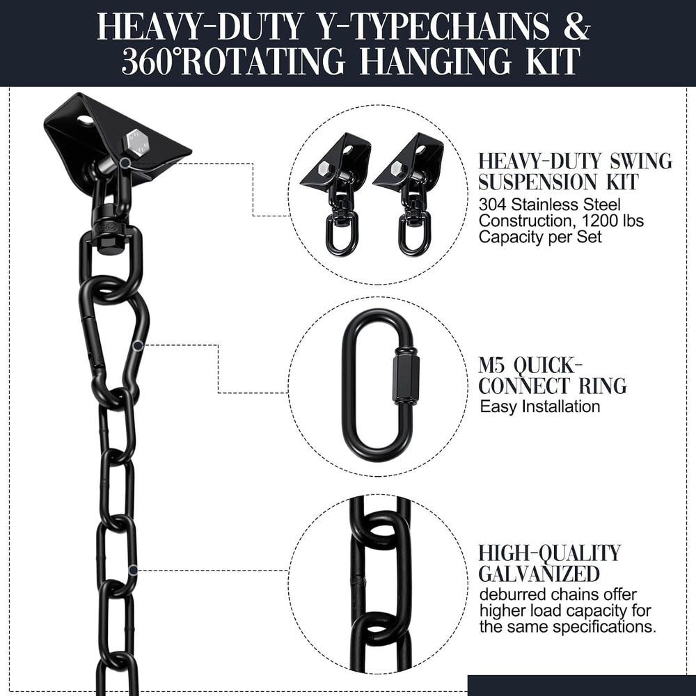 Porch Swing Chain Kit Heavy Duty, 1500 Lbs 360° Swivel, Black