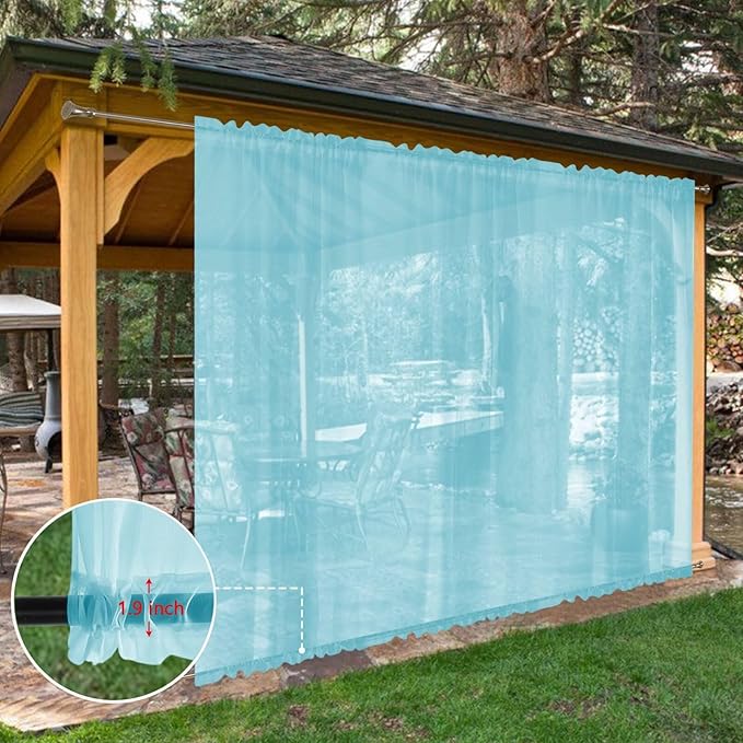 SpaceDresser Waterproof Outdoor Sheer Curtains for Patio - 2 Panels Rod Pocke...