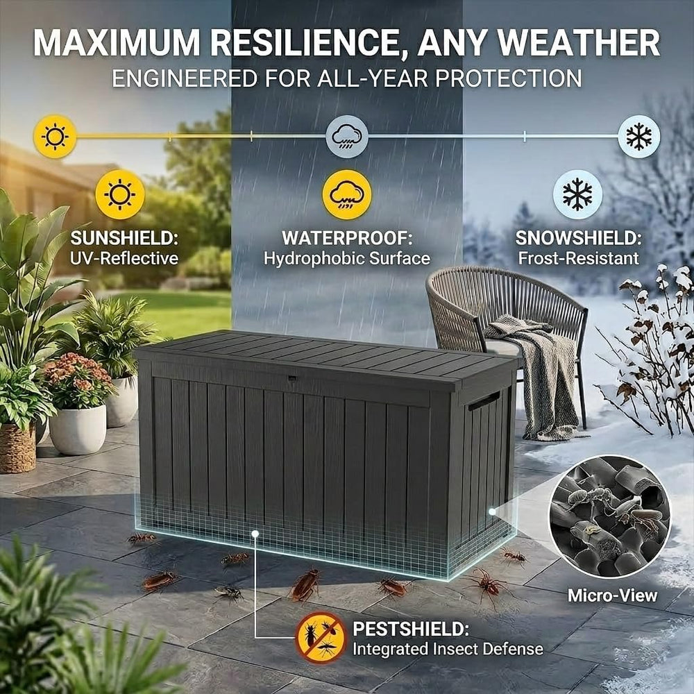 270 Gallon Lockable Resin Outdoor Storage Box, Waterproof & Weather Resis...