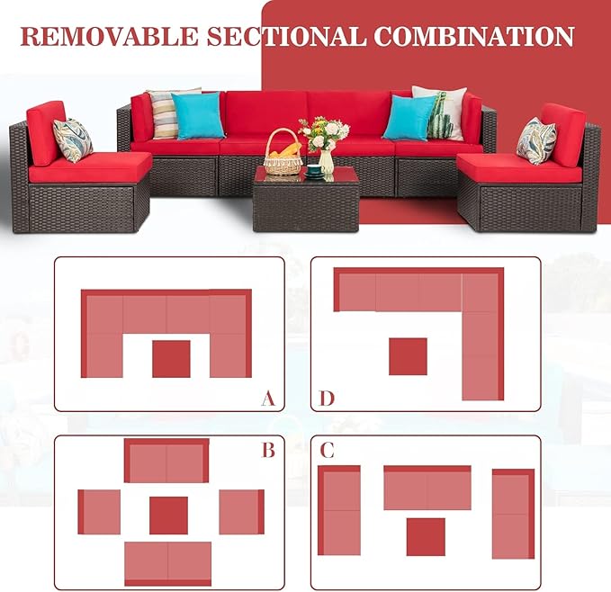 Vongrasig 7 Pieces Patio Furniture Sets, Outdoor Modular Sectional Sofa Patio...