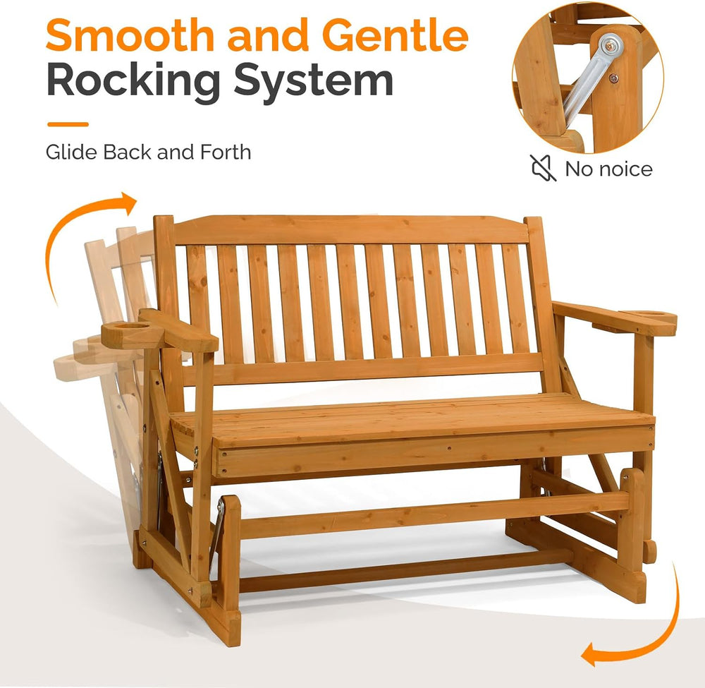 VINGLI 2-Person Outdoor Glider Bench, Patio Glider with Cup Holders, Outdoor ...
