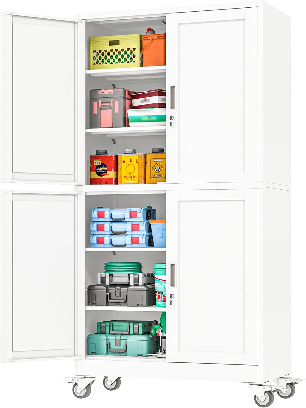 Metal Garage Storage Cabinet with Locking Doors and Adjustable Shelf