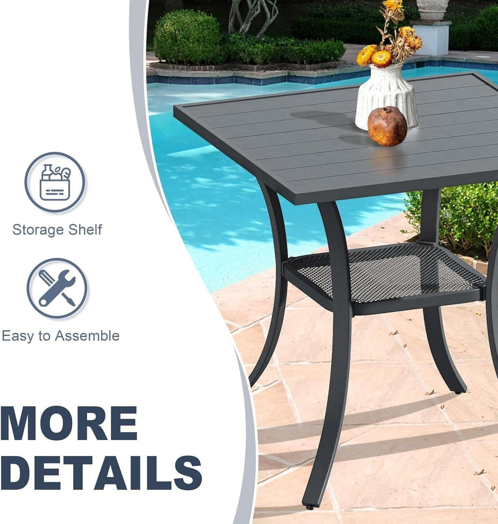 VICLLAX 3PCS Patio Dining Set, 28" Metal Table&2 Stackable Chairs,Brown