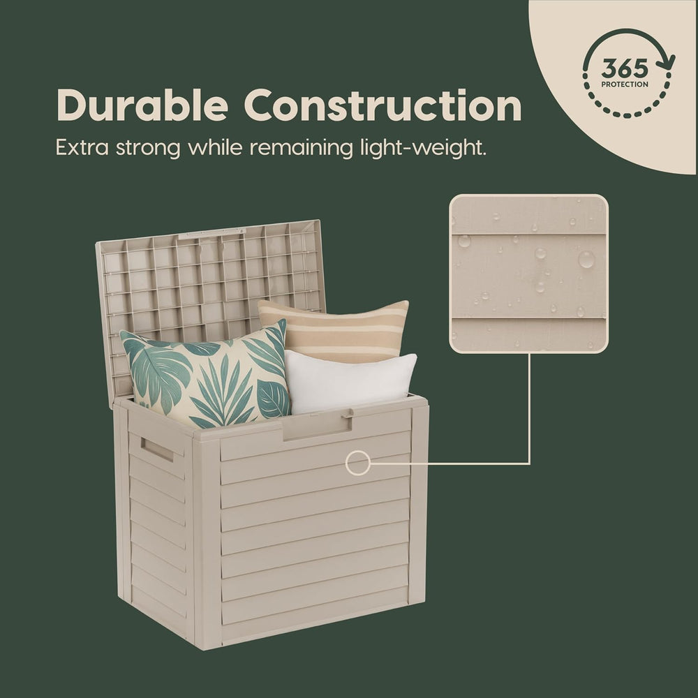 IRIS USA 35 Gallon Outdoor Deck Box, Lockable, Weather-Resistant, Beige