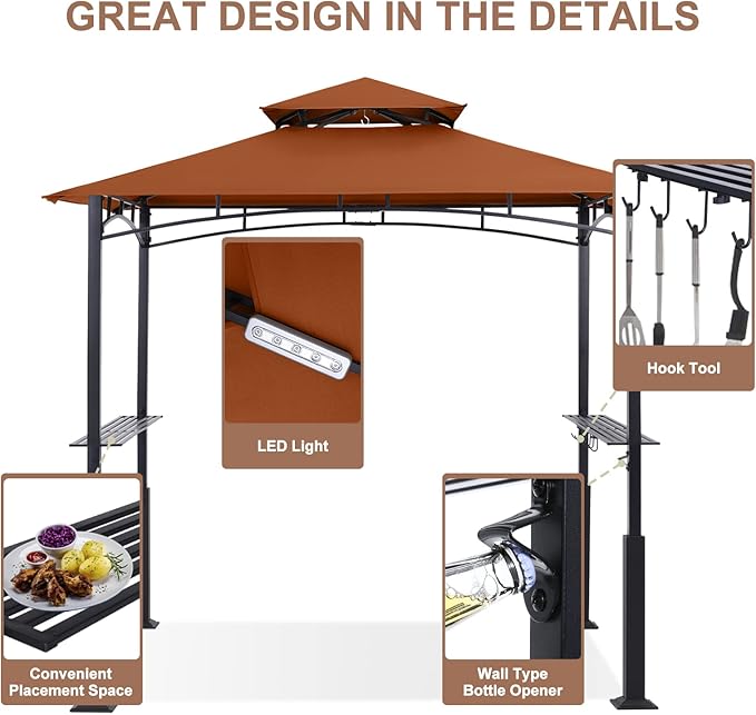 ABCCANOPY 8x5 Grill Gazebo - Outdoor BBQ Canopy Shelter with Led Light for Pa...