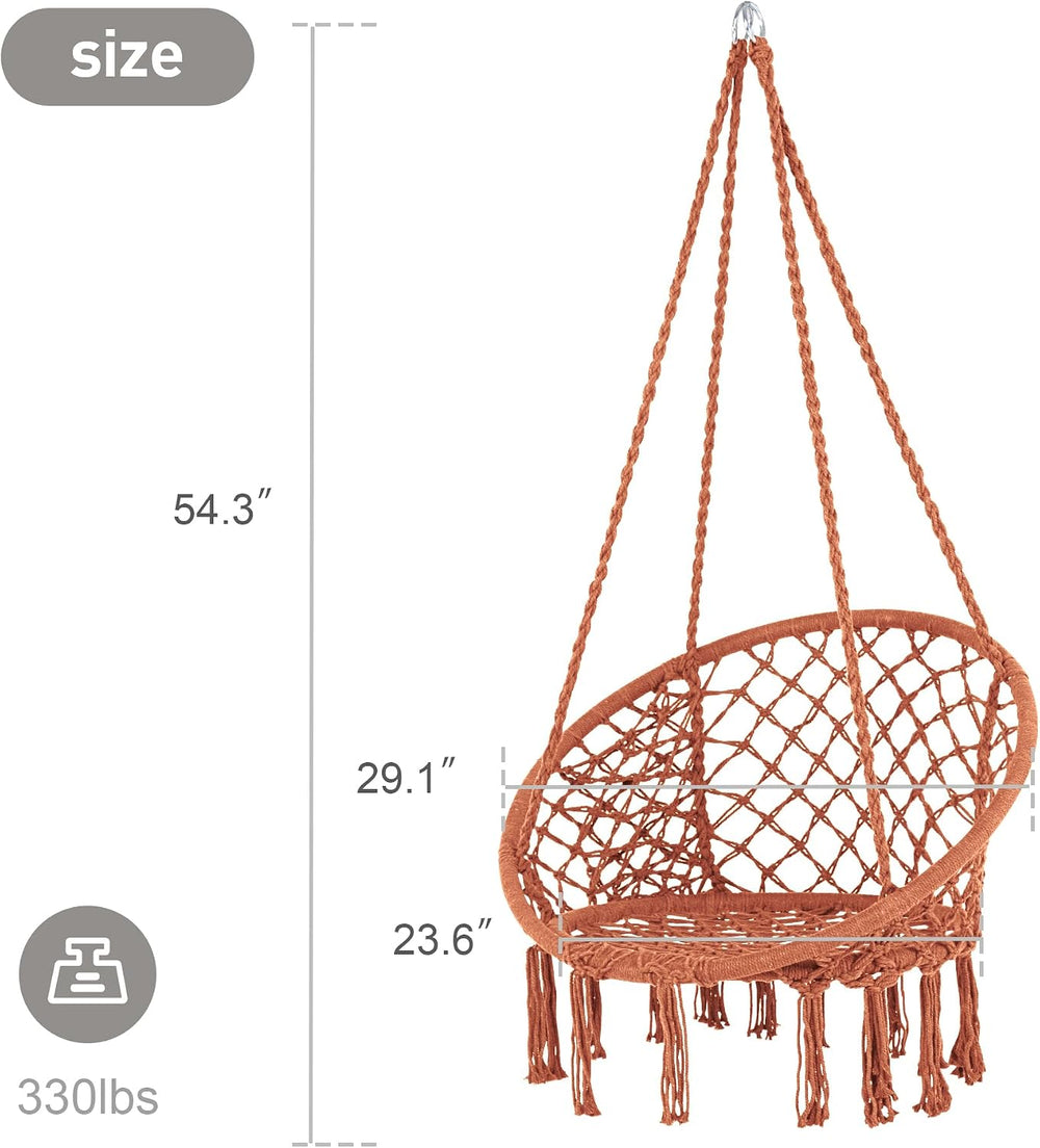Rope Hammock Chair, Outdoor Hanging Swing Chair for Bedroom, Brown