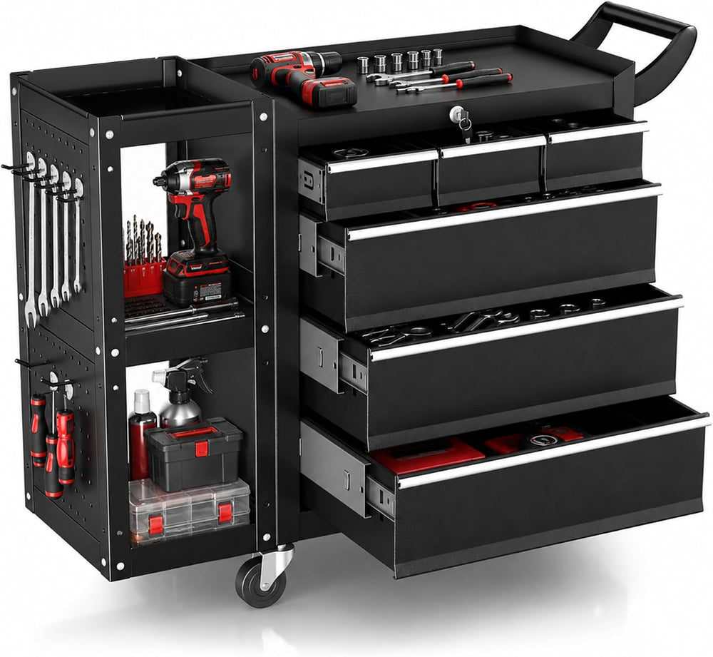 6-Drawer Rolling Tool Chest,2-in-1 Tool Box on Wheels with Lockable Steel Gar...