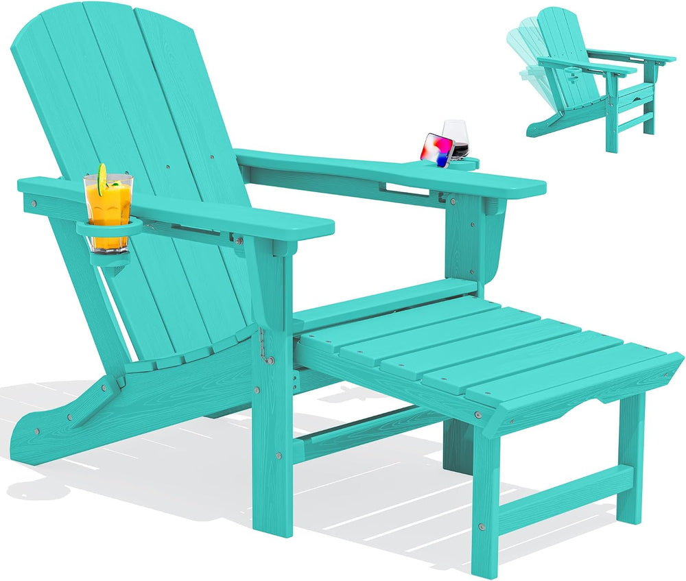 SERWALL HDPE Folding Adjustable Adirondack Chair with Footrest, Aruba
