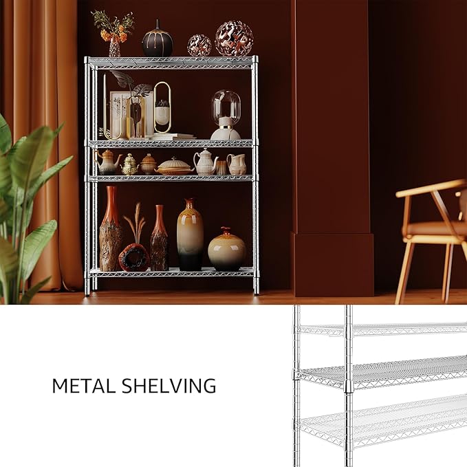 IZEUK 3400 LBS Garage Shelving Wide Storage Shelves 4 Tier Metal Shelves Heav...
