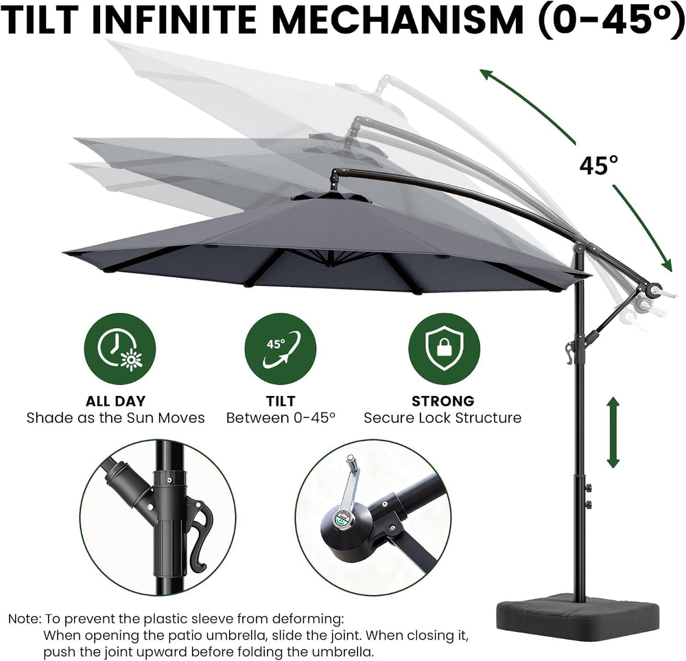 10FT Cantilever Offset Outdoor Patio Umbrella with Base Included