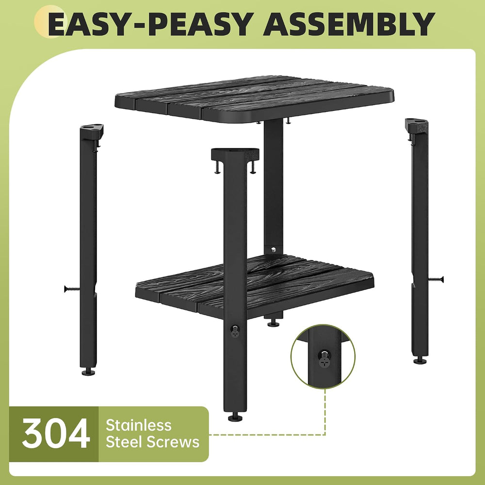 Adirondack Square Outdoor Side Table, 2-Tier Storage Weather Resistant HDPE R...