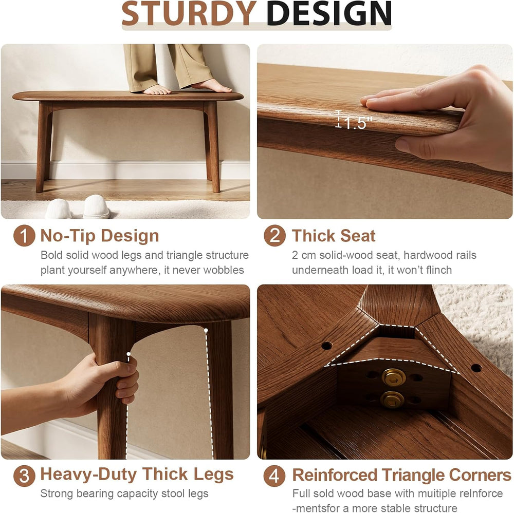 39" Solid Wood Small Dining Bench, Entryway Bench, Walnut