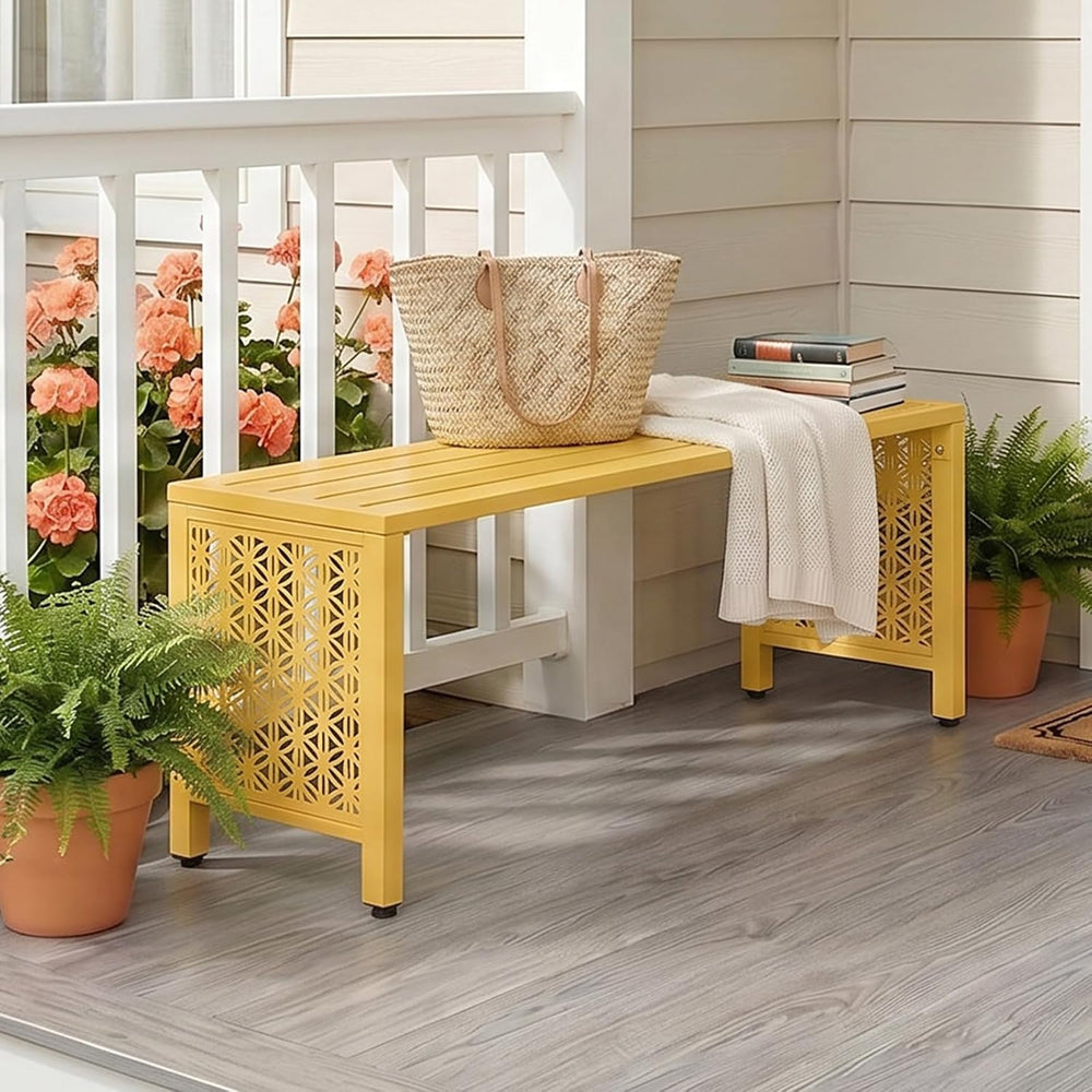 VINGLI 40in Outdoor Metal Bench, All-Weathe Backless Patio Bench with Slatted...