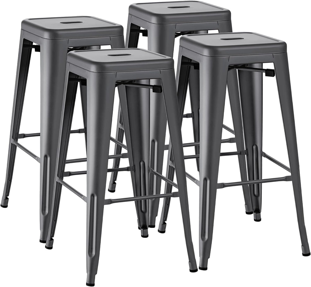 Furmax 30'' Metal Bar Stools Set of 4, Stackable for Indoor Outdoor, ...