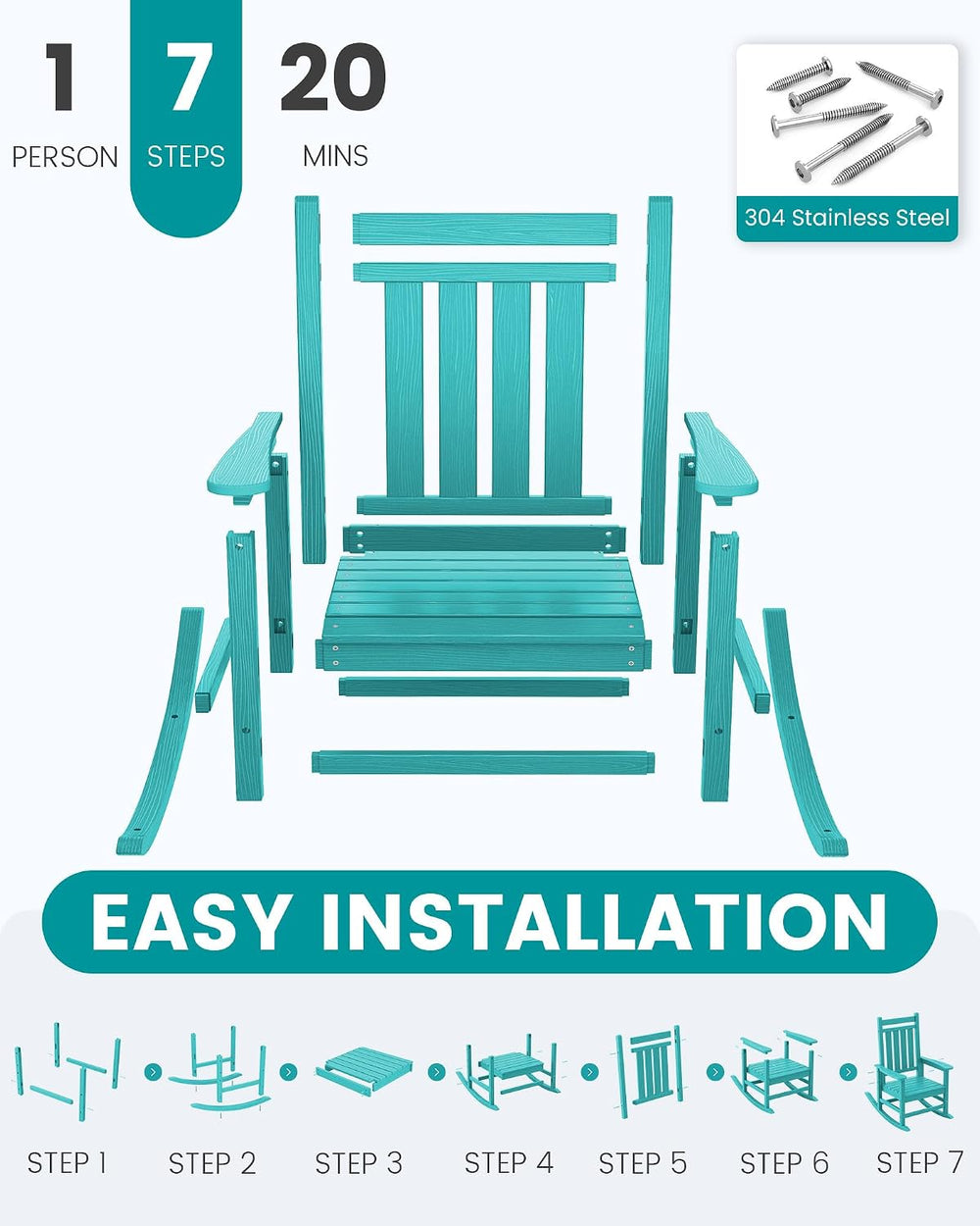 SERWALL HDPE Rocking Chair, Oversized Rocking Chair for Adults, Aruba