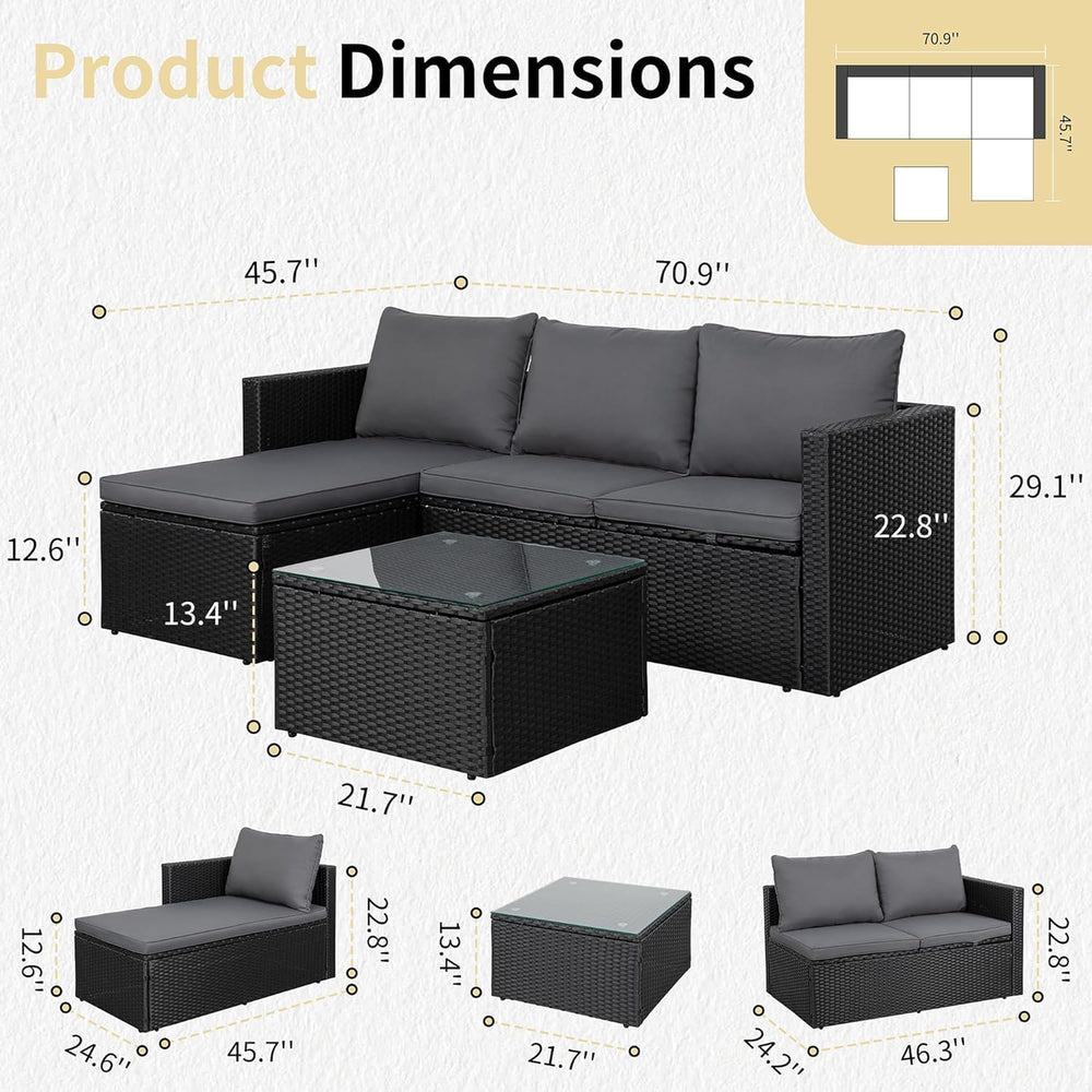 JAMFLY 4-Piece PE Wicker Patio Set with 43" Propane Fire Pit Table, Grey