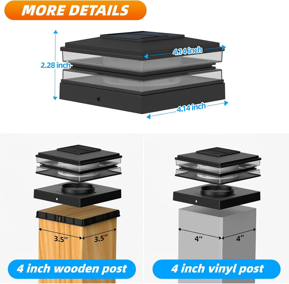 8 Pack Solar Post Cap Lights Outdoor Waterproof, Warm & Cool White, Black