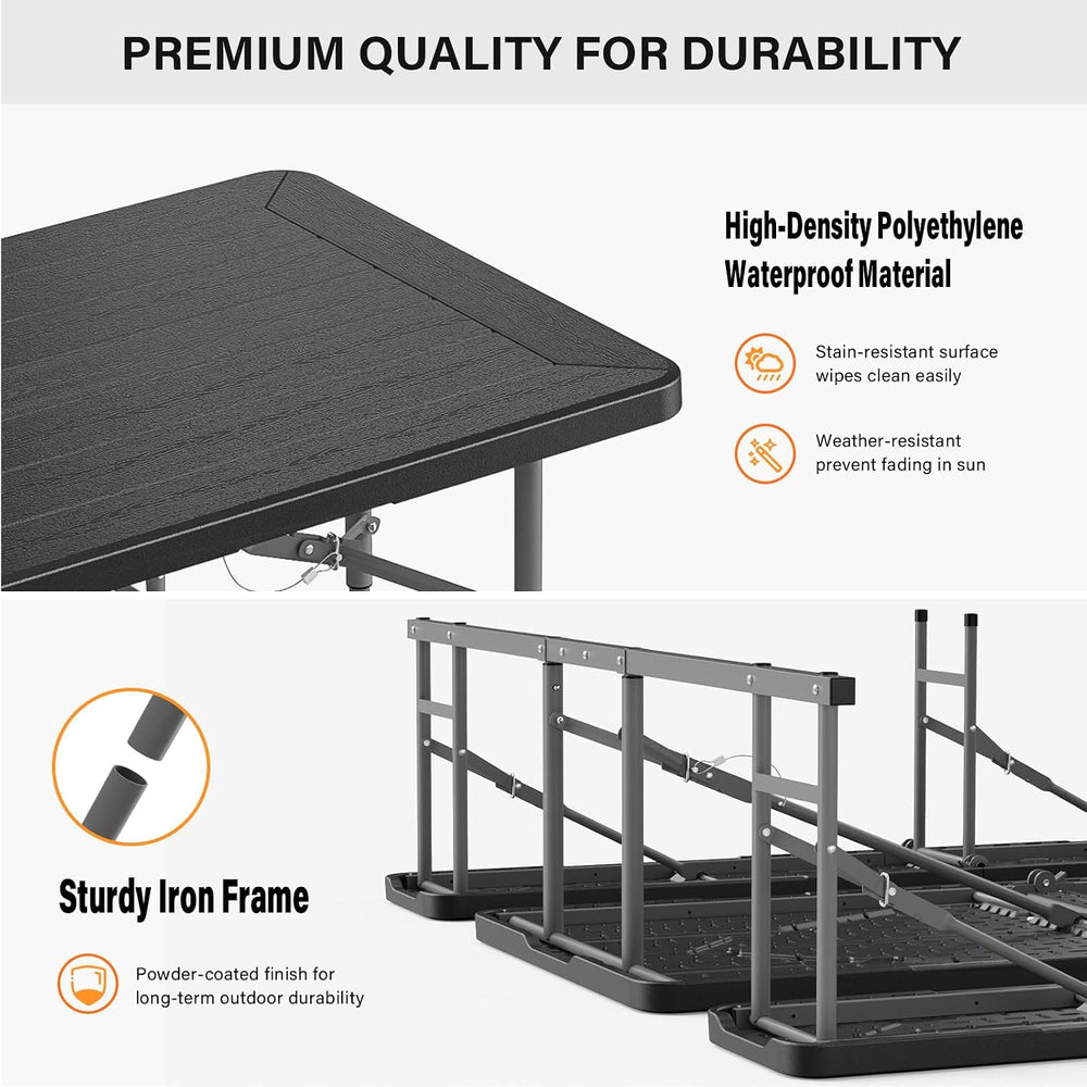 VINGLI Folding Picnic Table and Bench Set with Umbrella, Portable Outdoor Din...