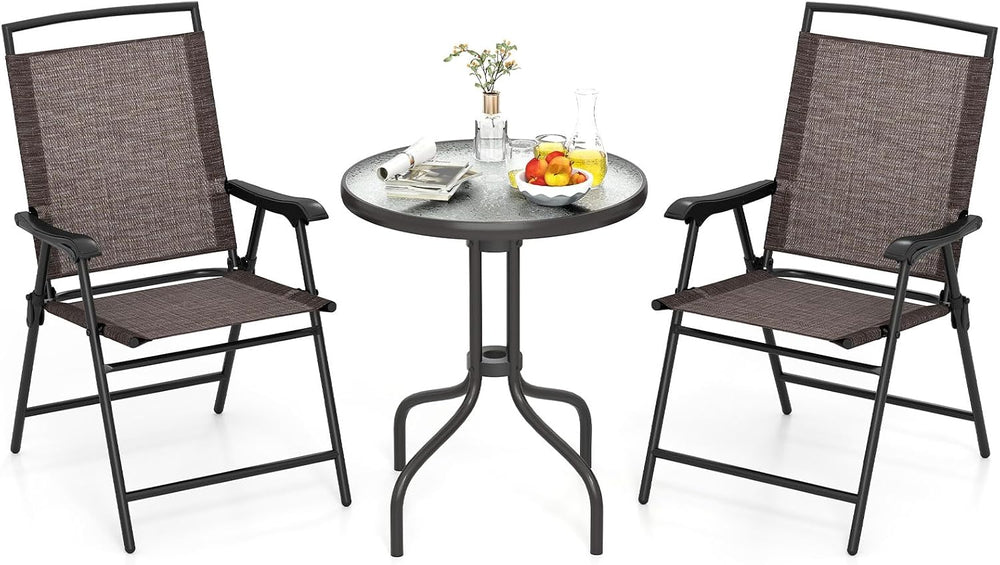 Tangkula 3 Piece Bistro Set Outdoor, Bistro Folding Chairs and Table Set, Rip...