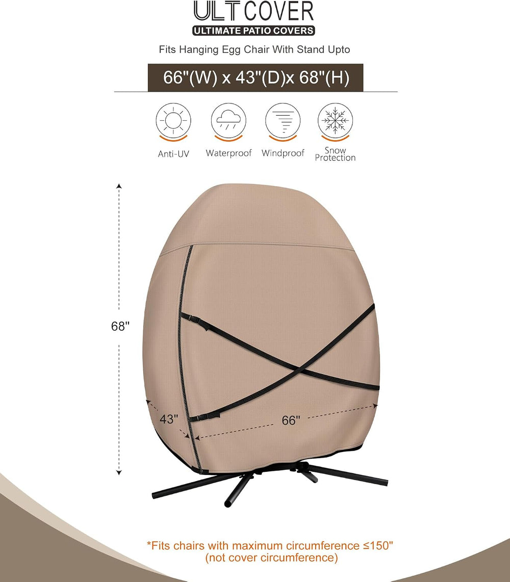 ULTCOVER Patio Hanging Egg Chair Cover, 66W x 43D x 68H in