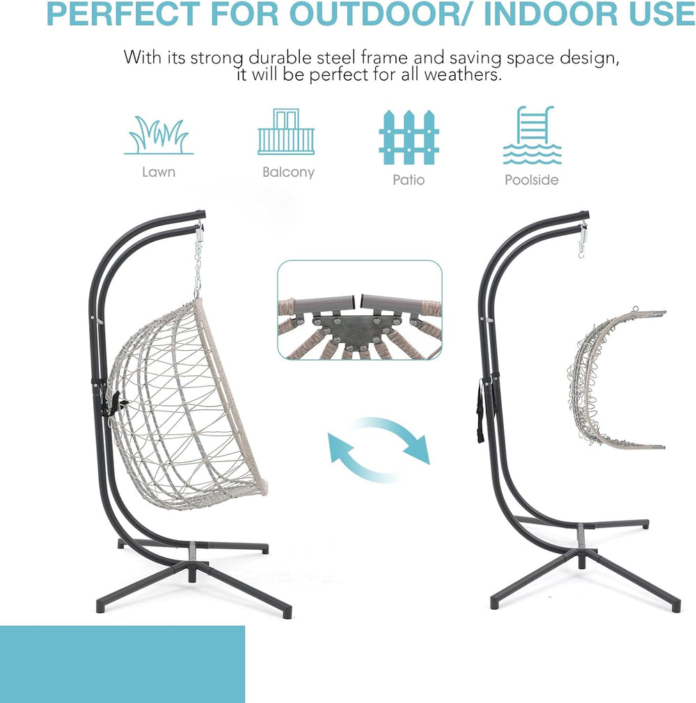 Patiorama 2 Person Double Egg Swing Chair with Stand, Wicker, Light Blue