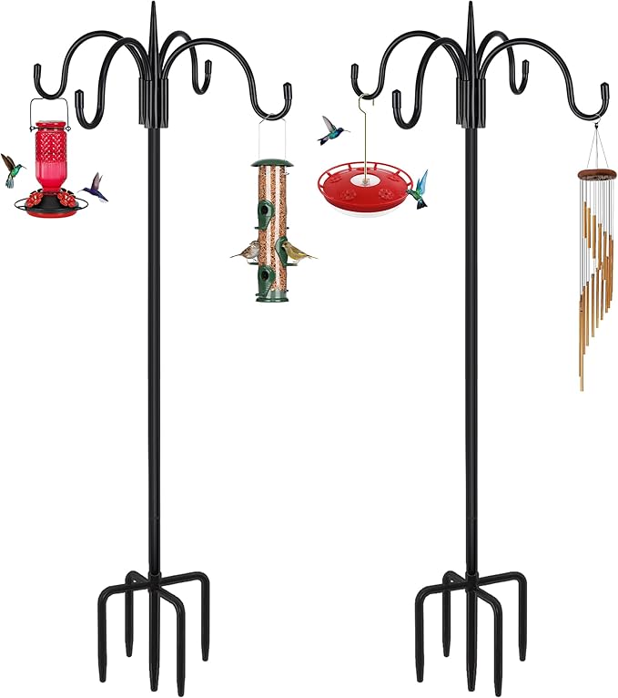 FEED GARDEN 76 Inch Four Shepherd Hooks for Outdoor,Bird Feeder Pole with 5 P...